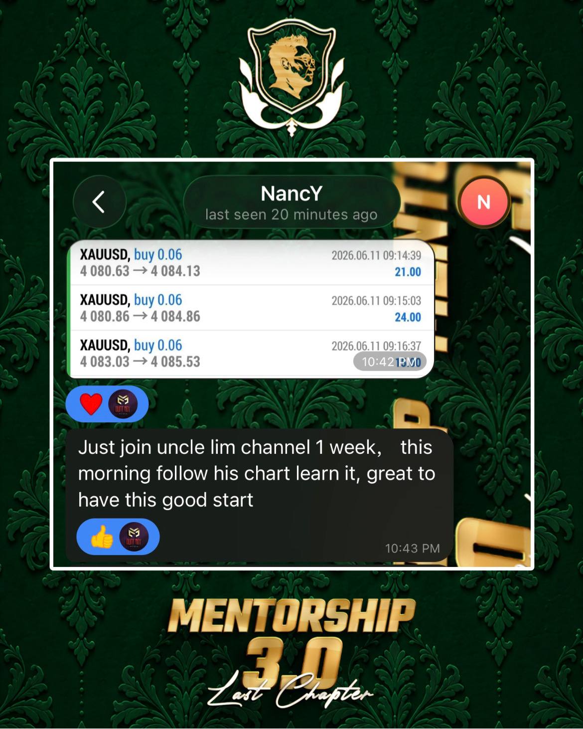 Apprentice NancY's trading feedback