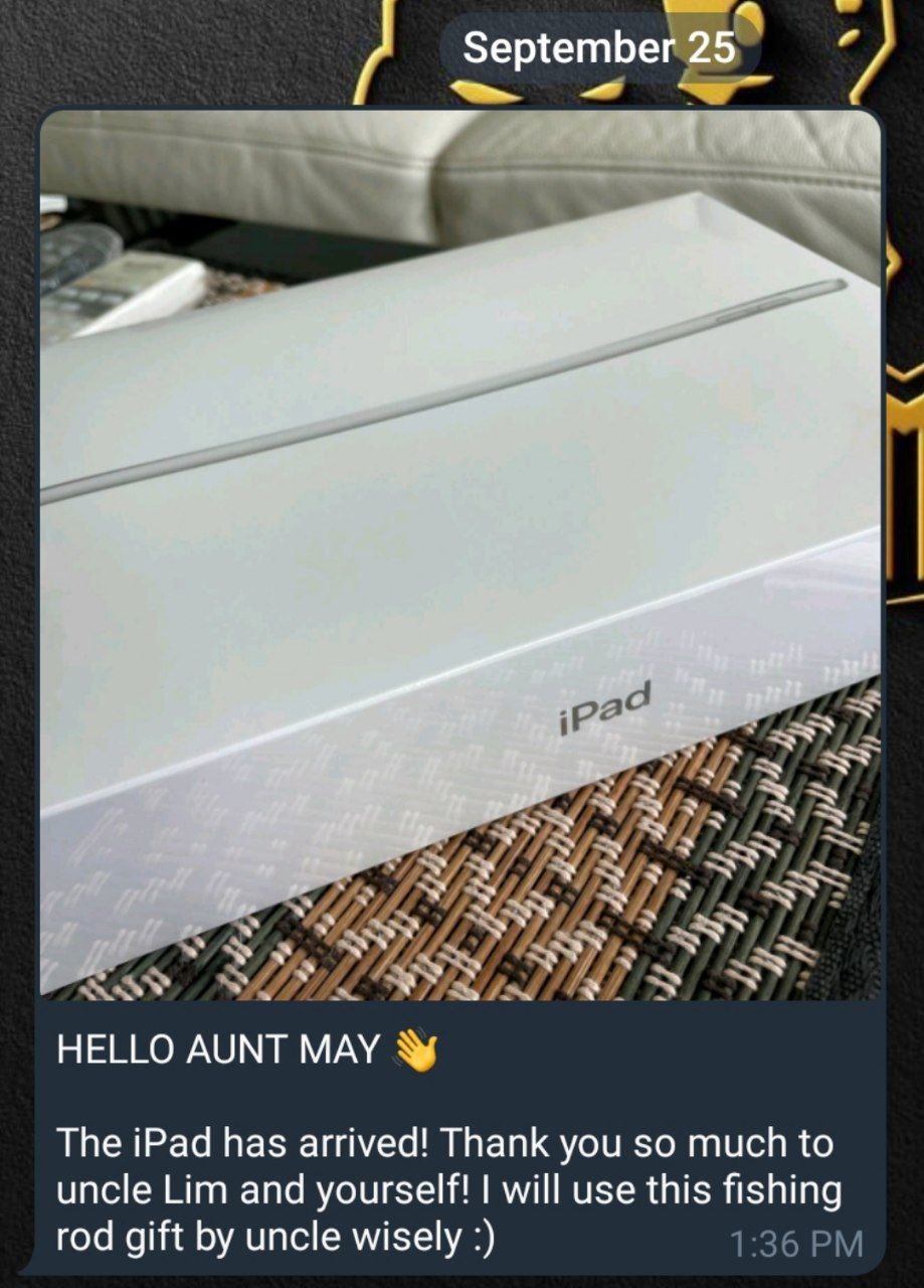 Apprentice messaging Aunt May that the iPad arrived